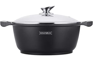 Royalty Line - RL-BS26M - Faitout avec Revêtement Marbre, Couvercle en verre, Induction, 4.8 Litres, 26 cm, Noir