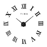FAS1 Moderne DIY Große Wanduhr Big Armbanduhr Aufkleber 3D Spiegel Aufkleber Römischen Ziffern Wanduhr Home Office Abnehmbarer Dekoration (Akku Nicht Enthalten) Schwarz