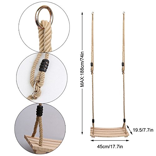 Pellor Erwachsene Kinderschaukelsitz mit Holzbrett Hängesitz, 120cm-180cm Verstellbares Seil bis150kg - 2