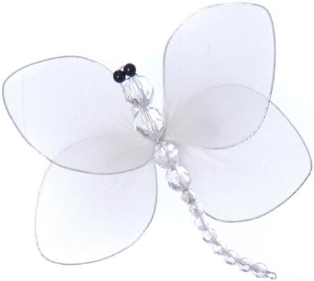 White Nylon Gossamer Dragonfly With Bead Body And Clip On Reverse - Decorative Dragonflies