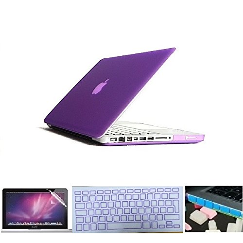 i-Buy Matte Gummierte Harte Schutzhülle Hülle für Apple Macbook Pro 13.3 Zoll mit DVD-Treiber + Schutzfolie + Silikon Tastaturschutz + Anti-Staub-Stecker - Lila