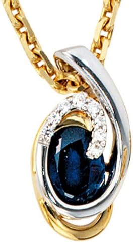 Jewel pendant 585 Gold yellow-white combination blue saphire brilliant diamonds height. 15.9mm