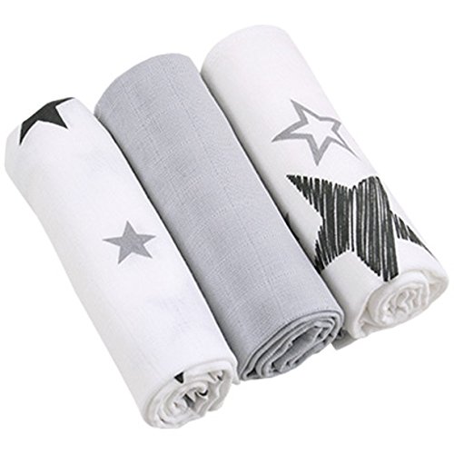 Babytücher 3er Pack Grau 100% Baumwolle Mulltuch Mullwindeln