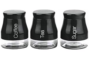 Gr8 Home SET OF 3 KITCHEN STORAGE CANISTERS TEA COFFEE SUGAR JARS POTS CONTAINERS CADDY SET (BLACK)