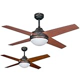 climatizacion Ventilador de techo modelo EOLO con luz, control remoto, acabado Rustico, 4 palas Cerezo-Nogal 112 cm., AkunaDecor