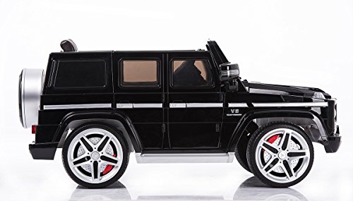 Kinder-Elektroauto Mercedes G AMG, schwarz lackiert, original lizenziert, batteriegetrieben, zwei Motoren, 12 V Akku, Fernbedienung, Weiche EVA Räder