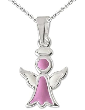 CLEVER SCHMUCK-SET Silberner Anhänger Engel 13 mm figürliche Form schlicht, teils weiß und rosa lackiert mit Kette...