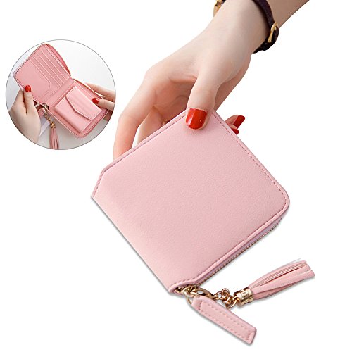 Preisvergleich Produktbild Sunroyal Geldsäckchen Mini Geldbörse Münzbörse Minibörse Schütter Kleingeldbörse Geldbeutel mit vielen Kartenfächern PU Leder Drehertasche Kopfhörer-Tasche Akkutasche Rosa