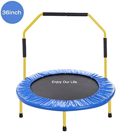 Elite Fitness Mini Trampoline Trampette Rebounder with Handrail Fitness Jumper (Blue 36inch, Handrail height 83cm)