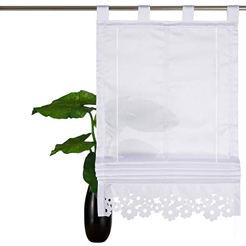 NECOHOME Schalufen Raffrollo Seide 1er Pack Glänzende Vintage Raff Gardine mit Sptize Fesnster Vorhang im Landhausstil (Weiss, 120x140cm)