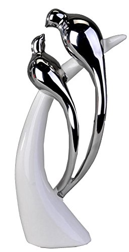 Moderne Skulptur eines Vogelpaares aus Keramik in weiss/silber Höhe 30 cm