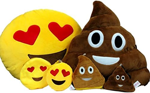 Emoji Pillow FREE Keyring Chain & Soft Money Purse Wallet Coin Holder Smiley Fake Poop Throw Emoticon Cushion Cute Shaped Plush Love Yellow Stuffed Round Large Gift Set Bundle Brown Funny Toy Love Merchandise Fluffy Poop Novelty Accessories Everything For Kids Prime (Poop Heart Bundle)