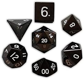Set of 7 Drow Black Full Metal Polyhedral Dice by Norse Foundry | RPG Math Games DnD Pathfinder by Norse Foundry