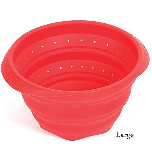 Faltbarer Silikonseiher (Ø23 cm, 4 L, Große: Large), Hohe Qualität aus 100% Platin-Silikon, Made in Italy, Silikonsieb, Falbarer Seiher, Sieb Faltbar, Küchensieb, Abtropfsieb, Collapsible Silicone Colander, Strainer, 23 x 23 cm (Large - Red)