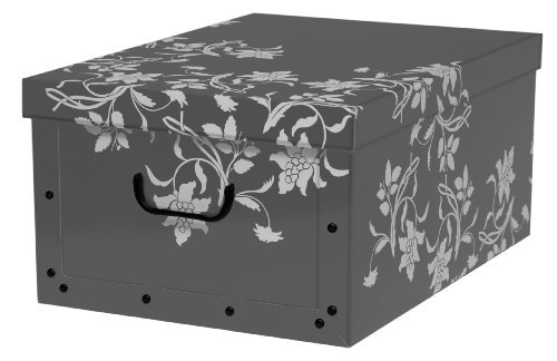 XXL Dekokarton mit modernem Muster "Barock Blumen Grau" - Tolles Motiv, passt in jeden Haushalt! Edel und hochwertig! Mit Griffen zum Tragen und XXL Volumen!