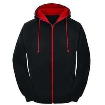 Contrast Black body and red zip varsity retro zip up hoodie, hooded sweatshirt zipper jacket 