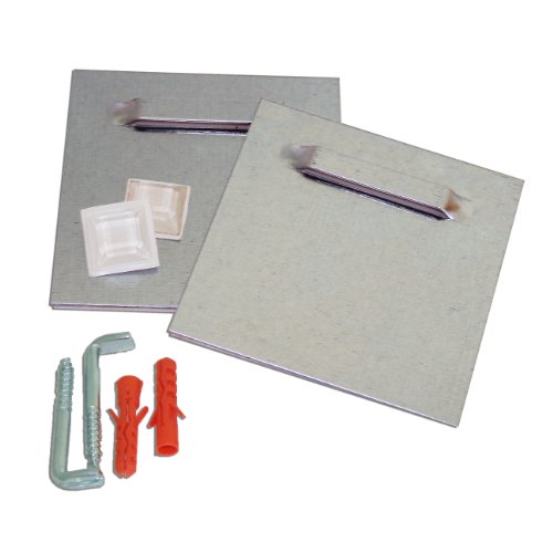 Klebebleche mit Winkelschrauben (2 Stk.) zum Aufhängen für Spiegel und Wandbilder inkl. Montageset , selbstklebend 10cm x 10cm | Spiegelaufhänger , Aufhängeblech , geeignet für Spiegel, Hartschaum-Platten und Alu-Verbundplatten