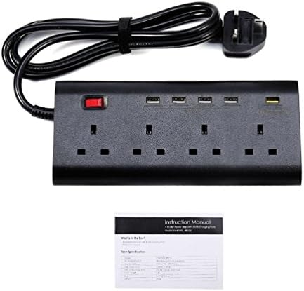 Quick Charge3.0 4 -Outlets Power Strip With 5 Smart USB Ports USB Charger Power Socket With Power Cord (black)
