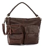  LECONI Schultertasche Ledertasche für Damen Vintage-Look echtes Leder Natur großer Shopper Lederhandtasche für DIN A4 Damentasche Frauen Handtasche 41x32x10cm dunkelbraun LE0039-wax