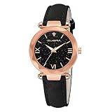 Armbanduhr für Damen Analoge Quarz Mode Diamant Uhr mit Leder Armband Classic Luxus Elegant