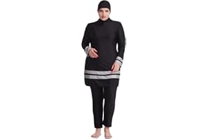 Odizli Costume da bagno da donna taglie forti, musulmano, islamico, Burkini, a maniche lunghe, Built in Bra+pantaloni da nuoto + Hijab 3 pezzi