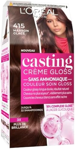 L'Oréal Paris Casting Crema Gloss Colorazione Tono su Tono per Capelli - Senza Ammoniaca - Marrone Ghiacciato (415), 1 Unità