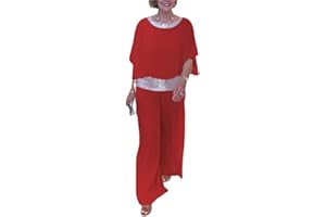 SUYUKU Conjunto elegante de 2 piezas con lentejuelas para mujer, holgado, color sólido, casual, de dos piezas, de gasa de verano, pantalones semiformales, trajes para boda, fiesta de noche, pantalones