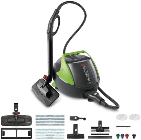 Polti Vaporetto Pro 95 Turbo Flexi, Pulitore a Vapore con Caldaia, Pressione Max 5 Bar, Potenza 1100 W, Autonomia Illimitata, Made in Italy, Funzione Eco, 14 Accessori Inclusi, Nero e Verde