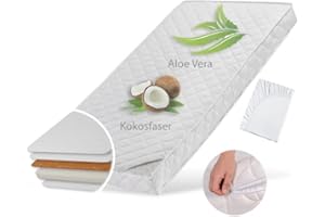 KIDS COLLECTIVE Babymatratze 70x140 cm KOKOS mit gestepptem Aloe Vera-Bezug, Spannbettlaken, 10 cm hoch, Babymatratze Kindermatratze 70 x 140 Kokos-Matratze für Babybett oder Kinderbett