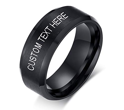 VNOXCustomisable Personalised Stainless Steel Brushed Finish Round Simple Band Ring for Men,Size J 1/2-Z 1/2,Free Engraving