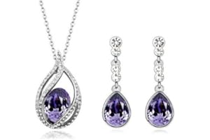 Klaritta Diamante Purple Water Drop Jewellery Set Stud Earrings & Necklace S534