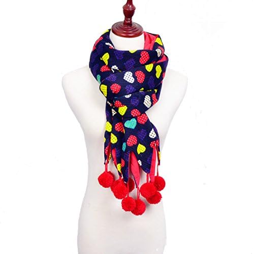 Scarf Female Winter Korean Students Cute Sweet Wild Harajuku Japanese Colors Tassels Cotton Ball Bib,Blue-OneSize