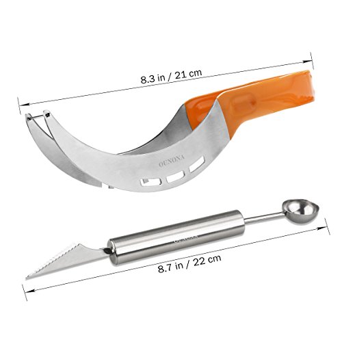 OUNONA Wassermelonen Messer Edelstah und Doppelzweck Melonenausstecher(Orange) - 4