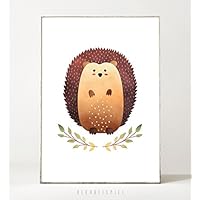 Kunstdruck / Poster WALDFREUNDE: IGEL -ungerahmt- Kinderzimmer, skandinavisch, Waldtier, Blätter