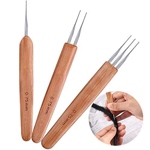 Zonon 3 pièces 0,75 mm Dreadlock Aiguille de Dreadlocks en Bambou Tissage Crochet, Comprend 1 crochet, 2 crochets, 3 crochets pour Dreadlock Fournitures