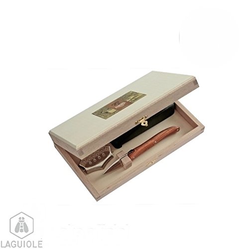 LAGUIOLE authentisch Austern Luxus Geschenkset mit: Olivenholz Austernmesser Keil – Auster Zitronenpresse , handgefertigt. Edelstahl. Fast 40 verschiedene Schritte durchläuft das Besteck um dieses aussergewöhnliche Resultat zu erreichen: Laserschneiden – schleifen – polieren – Guillochage - 2