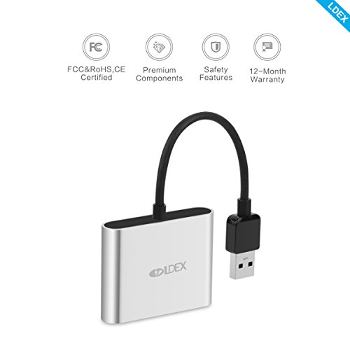 Ldex SD Kartenleser Aluminium Superspeed USB 3.0 Multi-In-1 Kartenleser für SD-Karte / CF-Karte / Micro SD-Karte und mehr mit 120mm Kabel geeignet für Desktop-Silber - 3