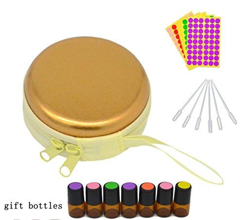 stylish Essential oil Key Chain come con 7 flaconcini ambrato, etichette bianche, contagocce, facilmente in borsa o borsa per il trucco, Carry your Favorite Essential Oils Everywhere you go, golden