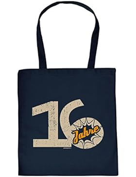 Geschenkidee zum 16. Geburtstag: Unisex Jutetasche/ Einkaufstasche/ Stoffbeutel/ 16 Jahre Graffiti Style