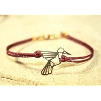 Zartes kolibri Origami Lasercut Wachsarmband rot/goldfarben, 16/17cm, Handmade
