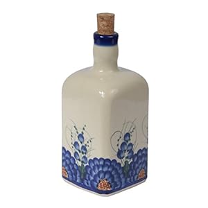 Traditional Polish Pottery, Handcrafted Ceramic Olive Oil or Vinegar Bottle 550ml, Boleslawiec Style Pattern, V.101.Arts