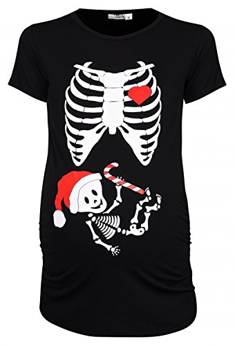 Happy Mama. Woman's Maternity Xmas Santa Baby Skeleton X-ray T-shirt Tee. 049p (Black, UK 10/12)