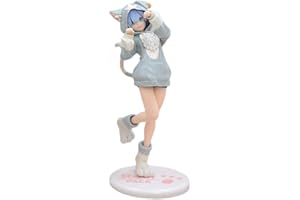 Jiumaocleu REM Figur Statue – 20 cm Remu-Figur Modell Katzenohren Dienstmädchen Ver Anime Figur Skulptur Spielzeug Handgemachtes Sammlerstück Desktop-Dekoration für Fans
