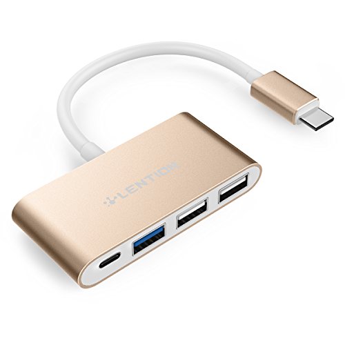 LENTION 4-in1-USB-C-Multiport-Hub / USB-C-Dock mit Typ C, USB 3.0, USB 2.0 Ports für New Macbook 12" / ChromeBook, Pro Retina 13 15, Surface, Dell XPS u.a., Multiport-Adapter zum Aufladen und Verbinden in den Farben Champagne Gold