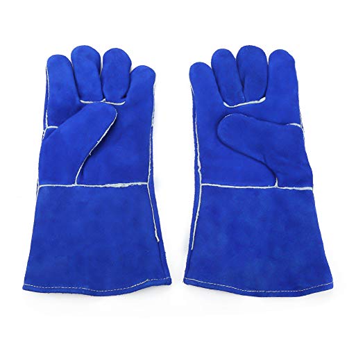 spécifications Gants de Soudage, 1 Paire de Gants de Soudure Longs Bleus en Cuir Résistants à la Chaleur pour la Cuisson/Barbecue