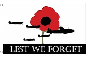 UKFLAGSHOP 3ft x 2ft (90 x 60 cm) Lest We Forget RAF Planes Poppy Remembrance Day War Soldiers Army 100% Polyester Material Flag Banner Ideal For Pub Club School Festival Business Party Decoration