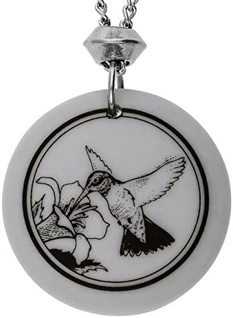 Hummingbird Totem Round Shaped Porcelain Pendant ~ 18+4 inch extender Chain