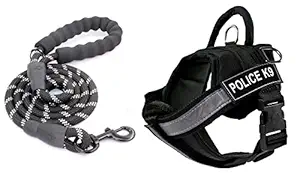 24x7 eMall Dog K9 Police Harness Dog Vest Combo with 5ft Leash with Handle and Adjustable XL- 28-38 Inch Girth