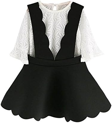Brydon For 2-8 Years Girls Outfits Clothes Lace Tulle T-shirt Tops+Braces Skirt Set (2-3 Years, Black)