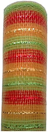 TMI Gifts Designer Netting, 10-Inch by 10-Yard, Glitz Stripe with Red and Gold Metallic